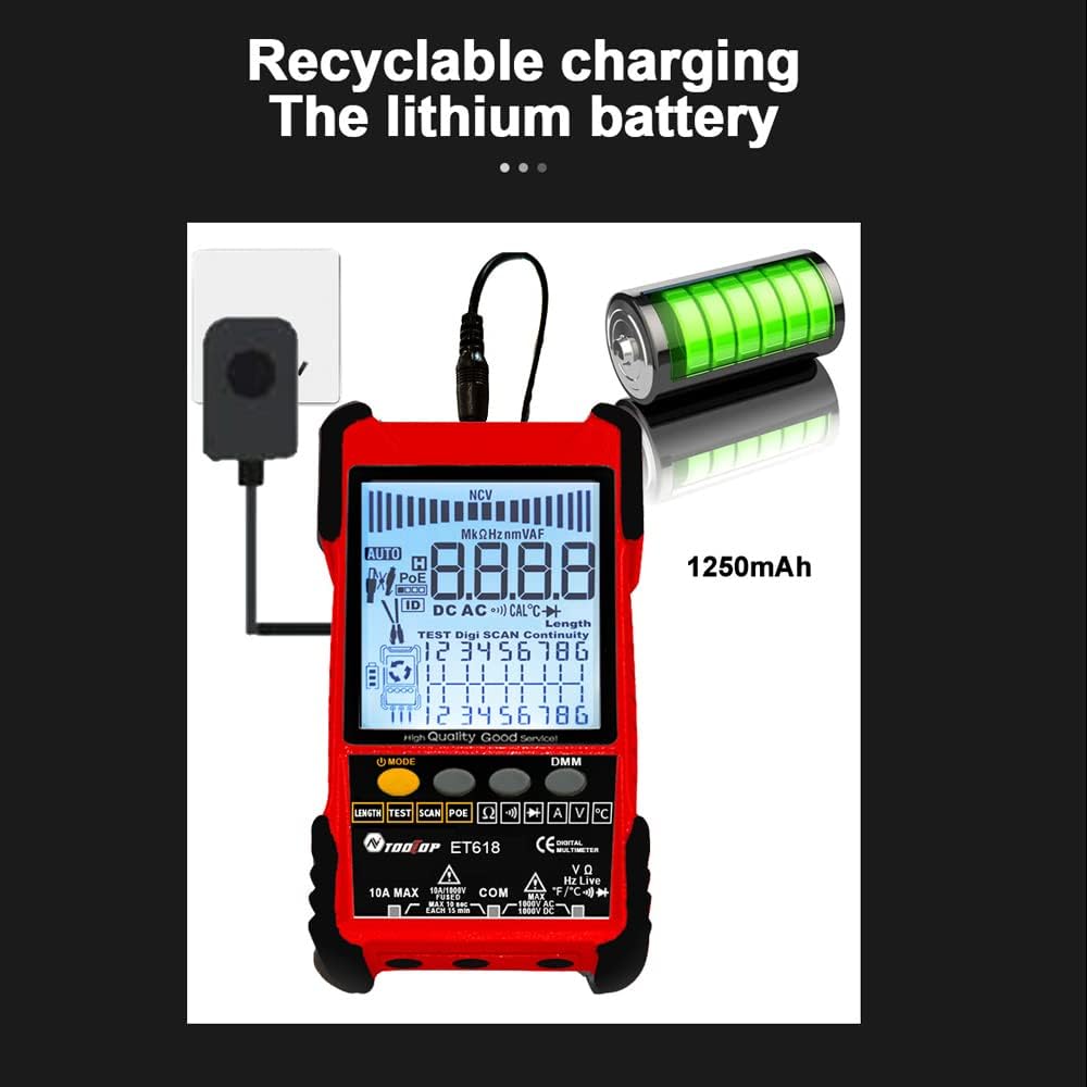 Comparison between ET616 and ET618 models, highlighting ET618's multimeter and longer length measurement
