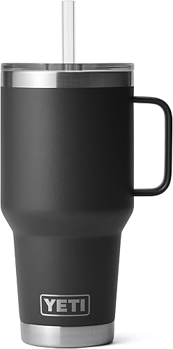 Miniatura 26 de YETI Rambler - Vaso de viaje con asa y tapa con pajilla, de 42 onzas, con aislamiento al vacío con asa, acero inoxidable, color azul ola grande Azul