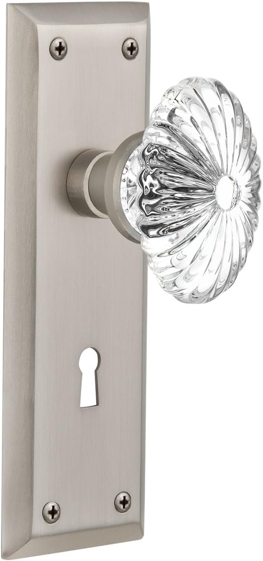 Nostalgic Warehouse 711933, Single Dummy, Bright Chrome New York Plate with Keyhole Oval Fluted Crystal Glass Knob