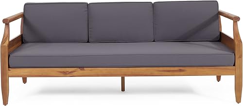 Miniatura 4 de Christopher Knight Home Aston - Juego de sofá para exteriores de 3 plazas con otomana, madera de acacia, tecagris oscuro