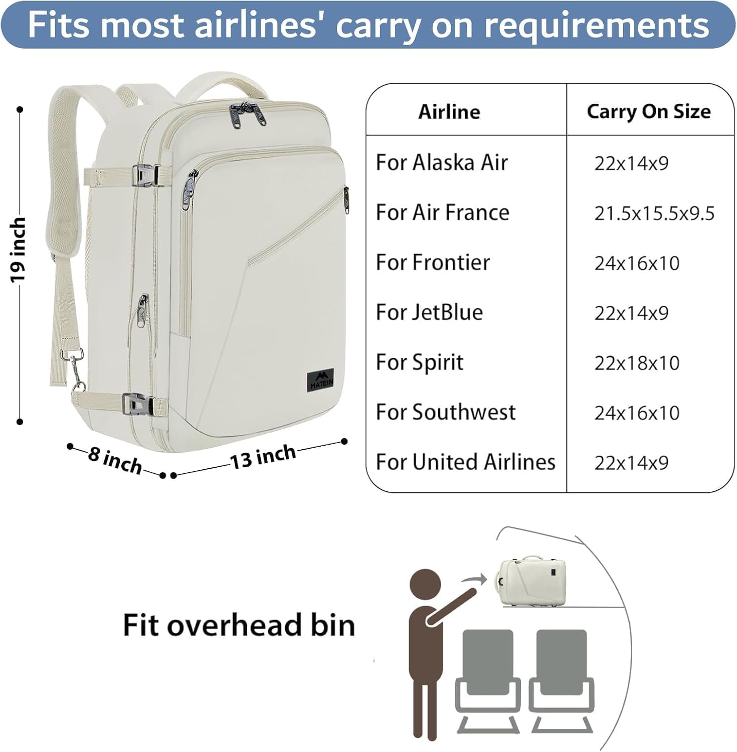 MATEIN Large Travel Backpack Women, Lightweight Carry on Backpack & Hidden Shoulder Straps, Waterproof Anti-Theft Daypack for Flight, Expandable Hiking Weekend Daypack, Travelling Gifts, Beige - Image 2