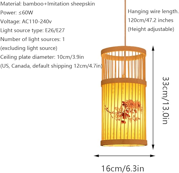 STARZE Bamboe Kleine Hanglamp Nieuwe Geweven Hanglamp In Chinese Stijl Cilindrische Bedrukte Lampenkap Kroonluchterverlichting 1 Lichtkoepelvormige Hangende Lampen Voor Slaapkamer Nachtkastje,Eetkamer photo 3