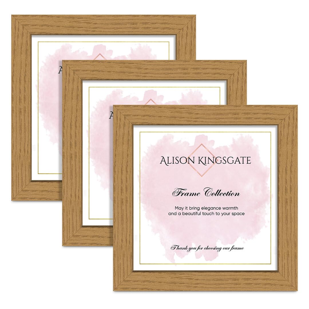 Alison Kingsgate 6X6 OAK Modern Photo Frames Pack of 3 - Engineered Wood Picture Frame with Perspex Front - Ideal for Certificates - Wall Mount or Tabletop - Multiple Sizes & Colors — image 1