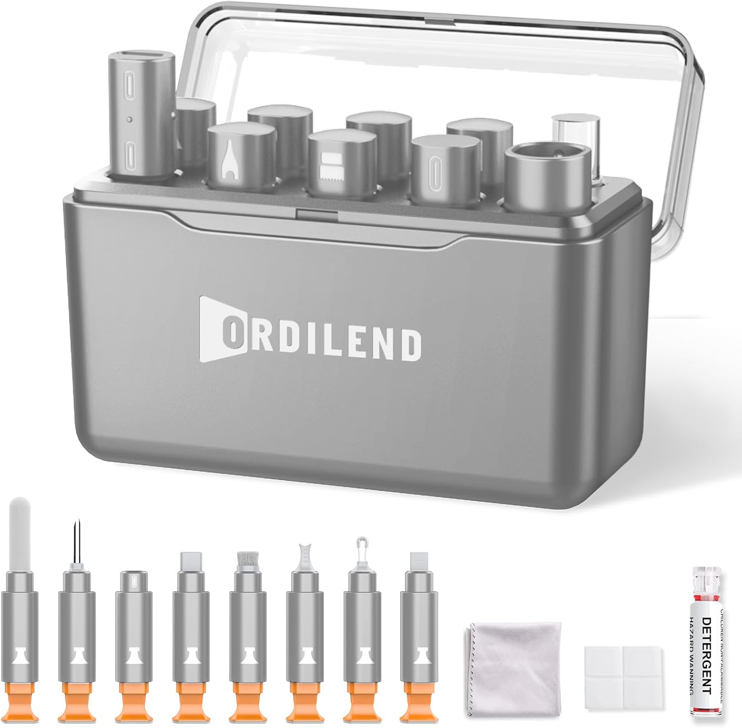 ordilend for iphone cleaning kit for charging port cleaner, multi-tool iphone cleaner repair lightning cable, cell phone cleaning kit for ipad, connector, speaker, airpod with storage case, grey