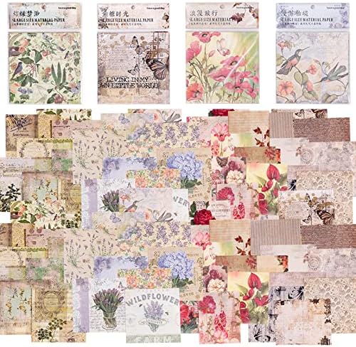 120 Pcs Deco Papers for Scrapbooking, 5.5*5.5in Vintage Decoupage Paper Junk Journal Supplies, Retro Flower Butterfly Sunflower Ephemera Paper Pack for Diary Room Decor Wall Art Collage Album (SetB)