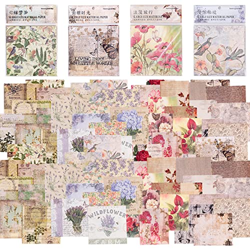 120 Pcs Deco Papers For Scrapbooking, 5.5*5.5In Vintage Decoupage Paper Junk Journal Supplies, Retro Flower Butterfly Sunflower Ephemera Paper Pack For Diary Room Decor Wall Art Collage Album (Setb) #TOP1