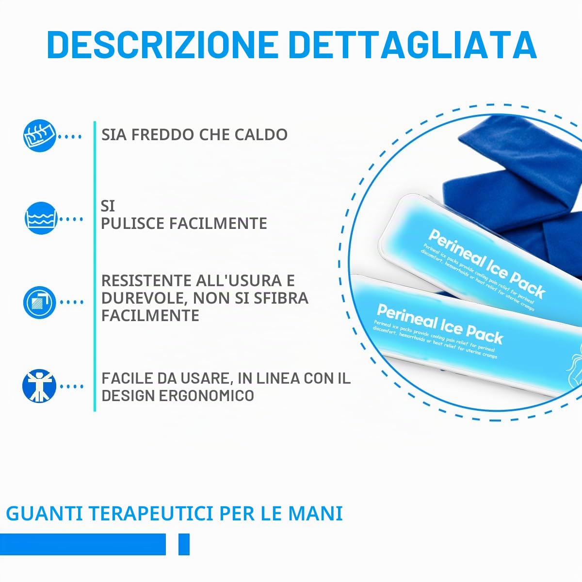 Impacchi di ghiaccio perineali riutilizzabili, emorroidi postpartum, cura del recupero del parto, 2 cuscinetti in gel + 3 maniche lavabili (blu)