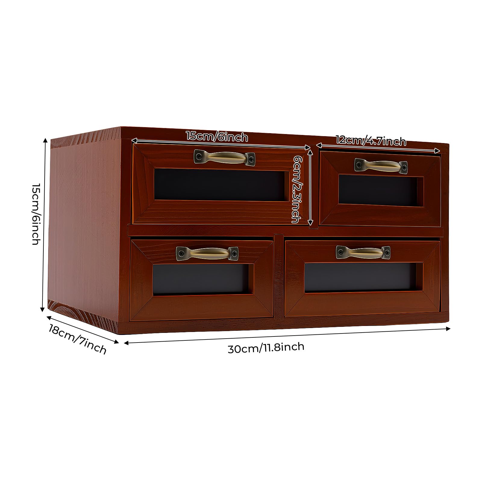 Drewniany organizer na biurko z 4 szufladami, retro, mini komoda