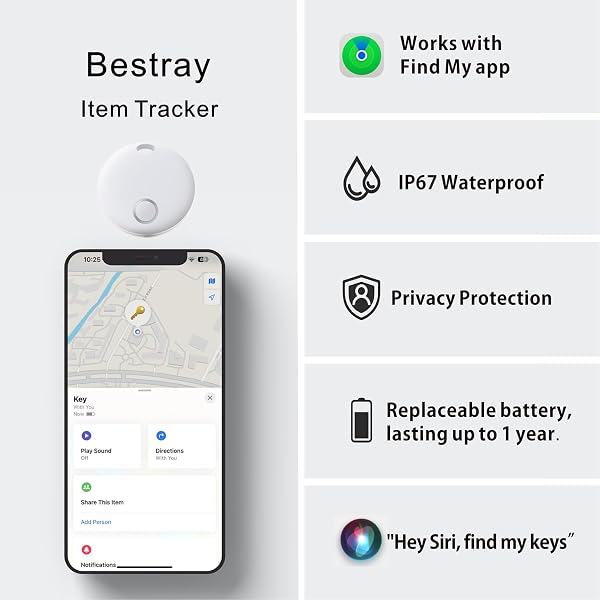 Bestray Tracker, Smart Tag Pro, Fonctionne avec Apple Find My (iOS Uniquement), localisateur d'objets pour clés, Bagages, Sac à Dos, étanchéité IP67 - 2