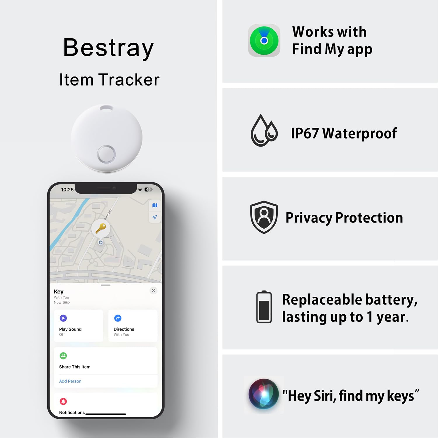 Smart Tag compatibile con Apple Find My (Solo iOS) localizzatore per chiavi bagagli valigie portafogli impermeabile IP67