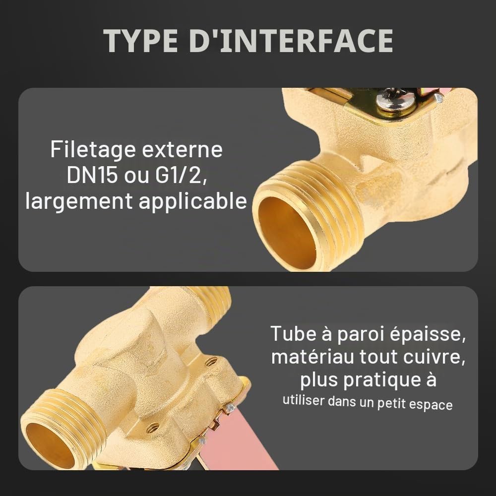 Électrovanne 12V 1/2", Electrovanne Électrique NC, DC Vanne Électromagnétique en Laiton, pour le Contrôle de l'Eau