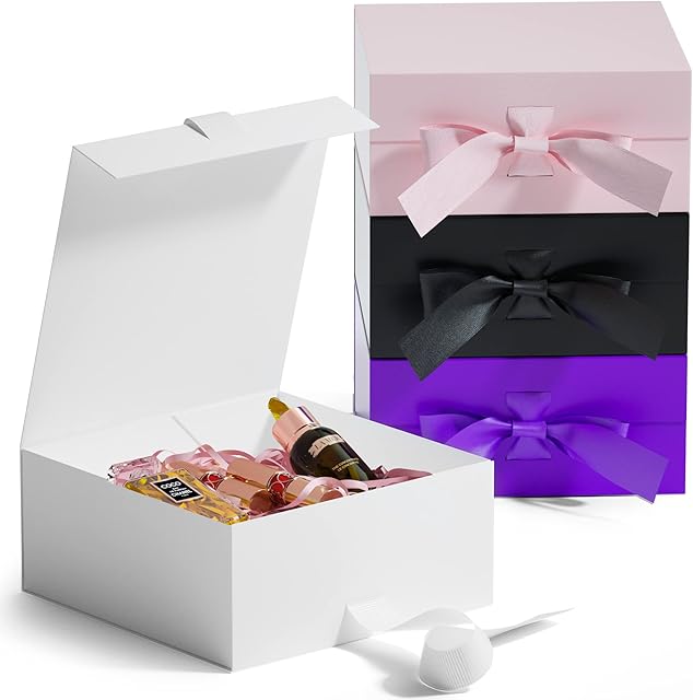 GIFTSAY Magnetic Gift Box for Presents 18 x18 x7.5 cm,Small Gift Boxes White with Lid for Gifts, Paper Wedding Favor Boxes,Birthday Gift Box Bulk, Party Favor Boxes