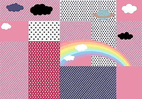 Papel De Pared 3D Papel Tapiz Habitación Infantil Geométrica Pintada A Mano Con Nubes De Punto Arcoíris. Papel Pintado Tela No Tejida Mural Decorativo 300x210cm