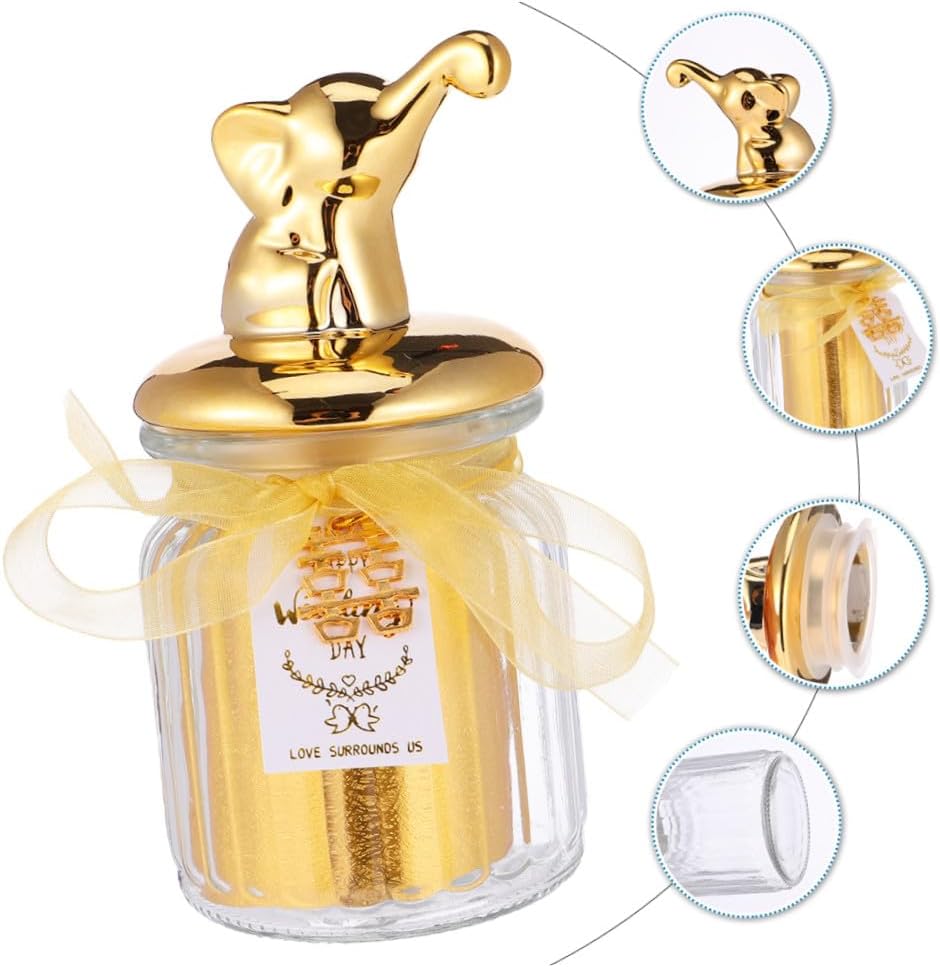 Ceramic Candy Storage Jar with Gold Sealed Lid, Small Elephant Wedding Favor Glass Candy Canister for Party Snacks and Sweets Storage