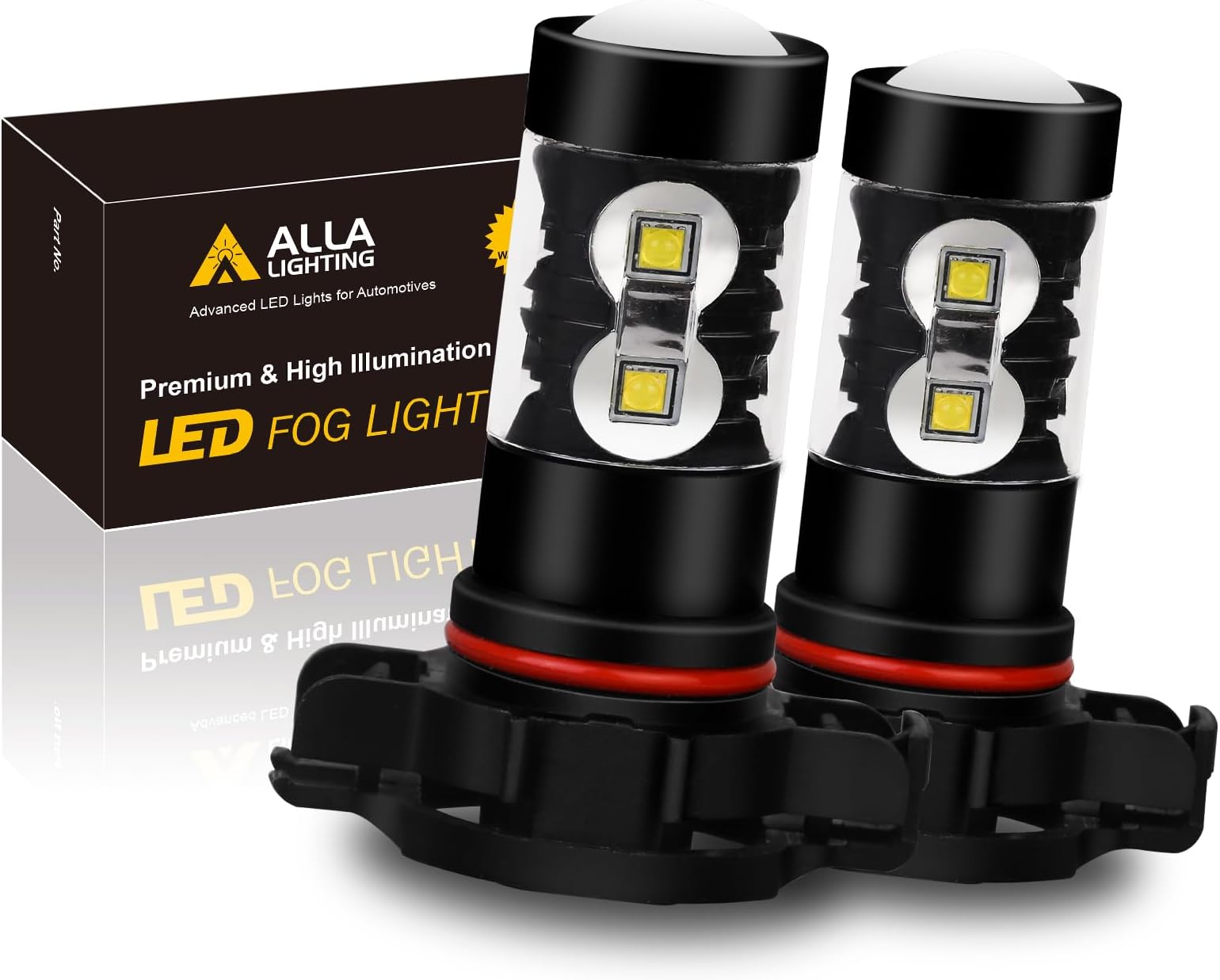 Alla Lighting 2400 Lumens 5201 DRL PS24WFF 5202 LED Fog Lights Bulbs, 6000K Xenon White PS19W 12085C1 Fog Lamps Replacement