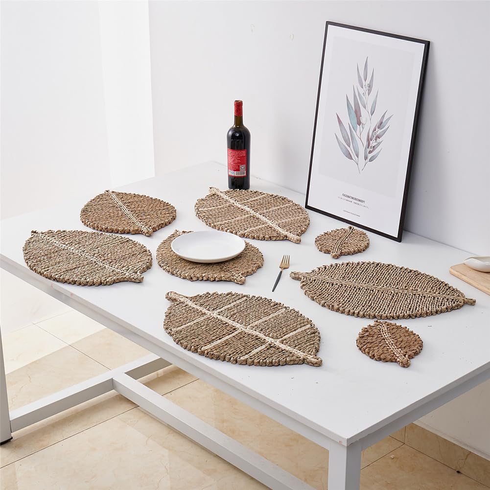 Hand Woven Place Mats Set Shape Boho Wicker Table Place Mats for Dinning Table,Home,Wedding (L:16.5x12”)