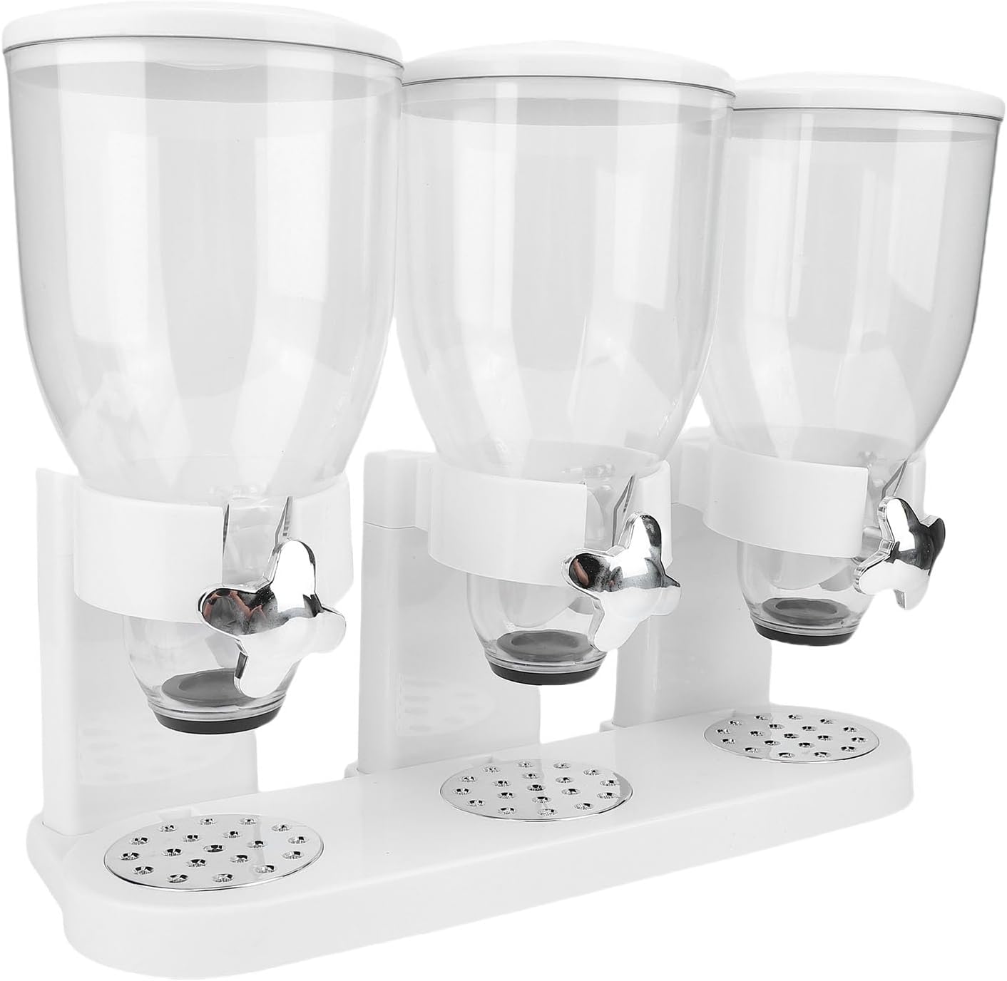 AUNMAS Cereal Containers, Triple Food Dispenser with Three Compartments for Storage Snack Gumball Countertop, Multifunctional Compact PP Material (White)