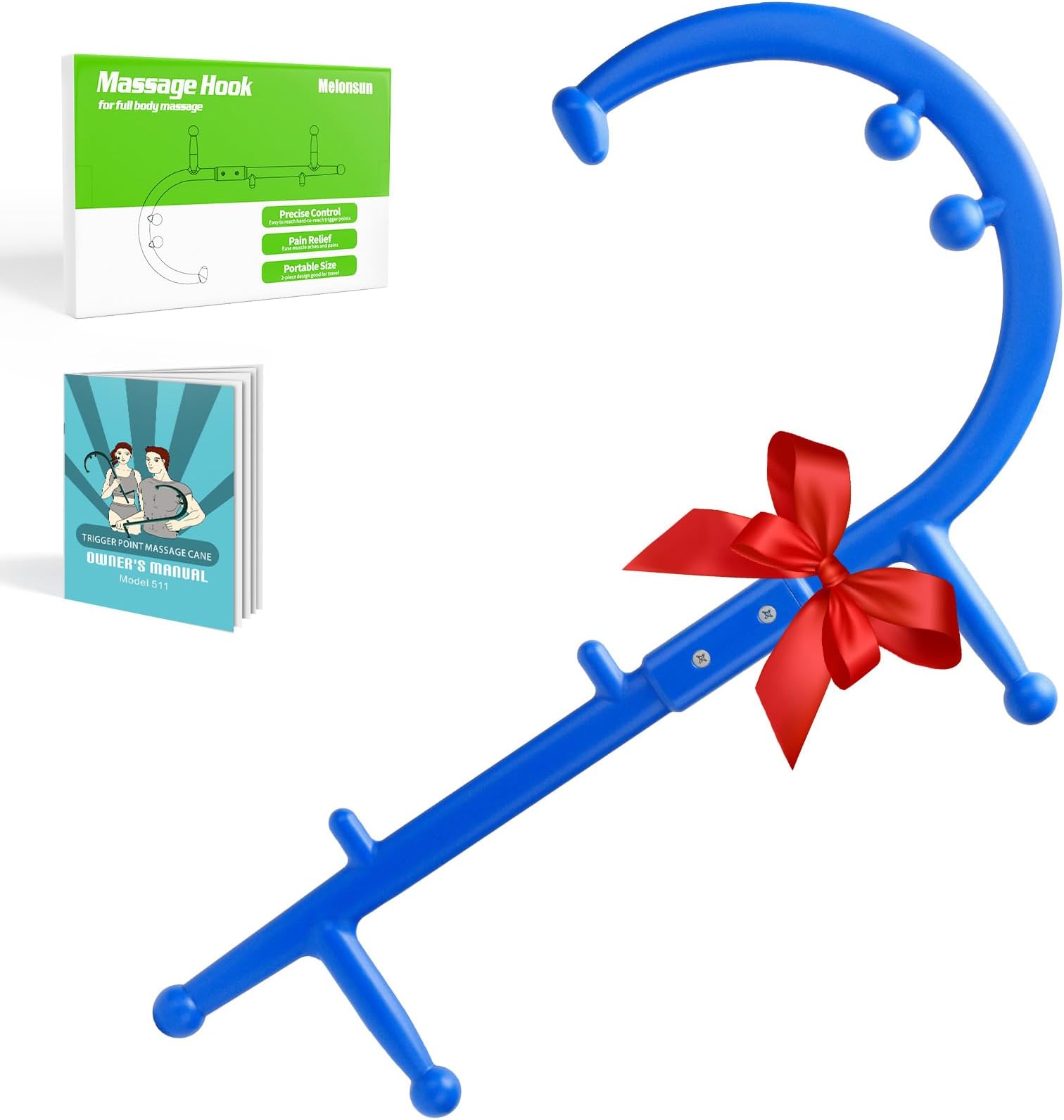 Trigger Point Massage Cane for Back, Neck & Shoulder Relief, Self Massage Tool for Deep Tissue & Muscle Knots, Ergonomic Therapy Cane to Reach Hard-to-Reach Back Spots, Lightweight Portable (Blue)