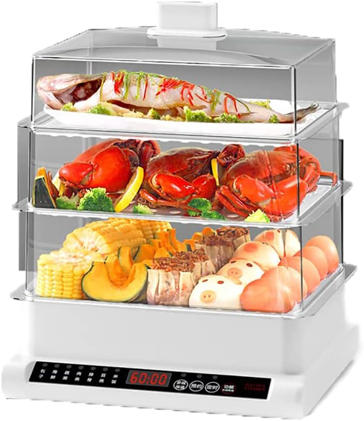 Food Steamer, 20L Multi-Function Electric 3 Tier Steam Box with Stainless Steel Steam Rack, 7 Preset Cooking Mode