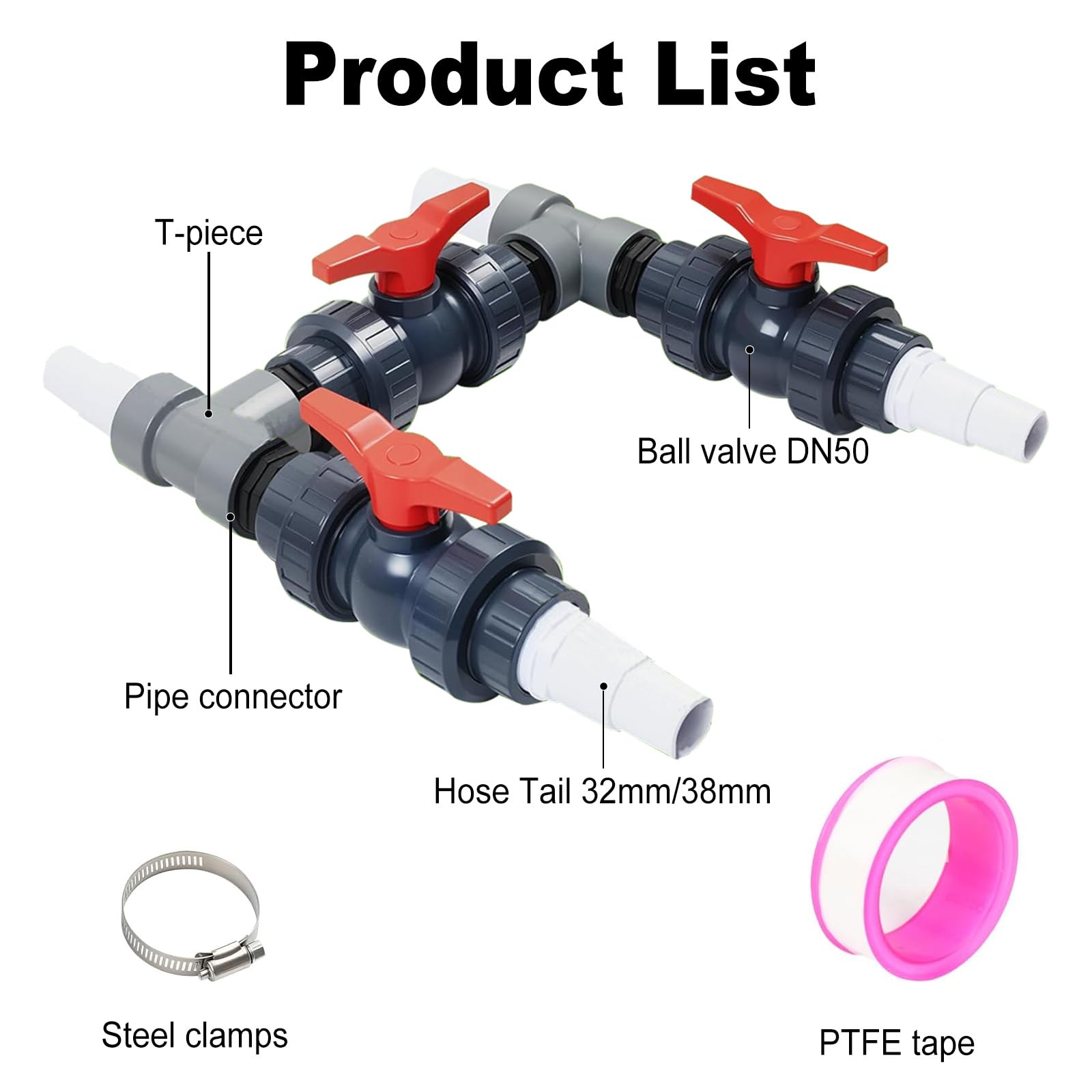 Bypass Pool Set, Ø 50 mm Bomba de calor Pool Conector Set, Bypass Set para piscina, incluye mangueras y adaptadores de 32 mm y 38 mm, para un control preciso del suministro de agua y un