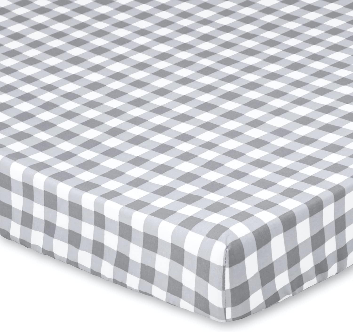 The Peanutshell Fitted Pack n Play, Playard, Mini Crib Sheets for Baby Boys or Girls | Unisex 2 Pack Set | Farmhouse Floral & Grey Plaid