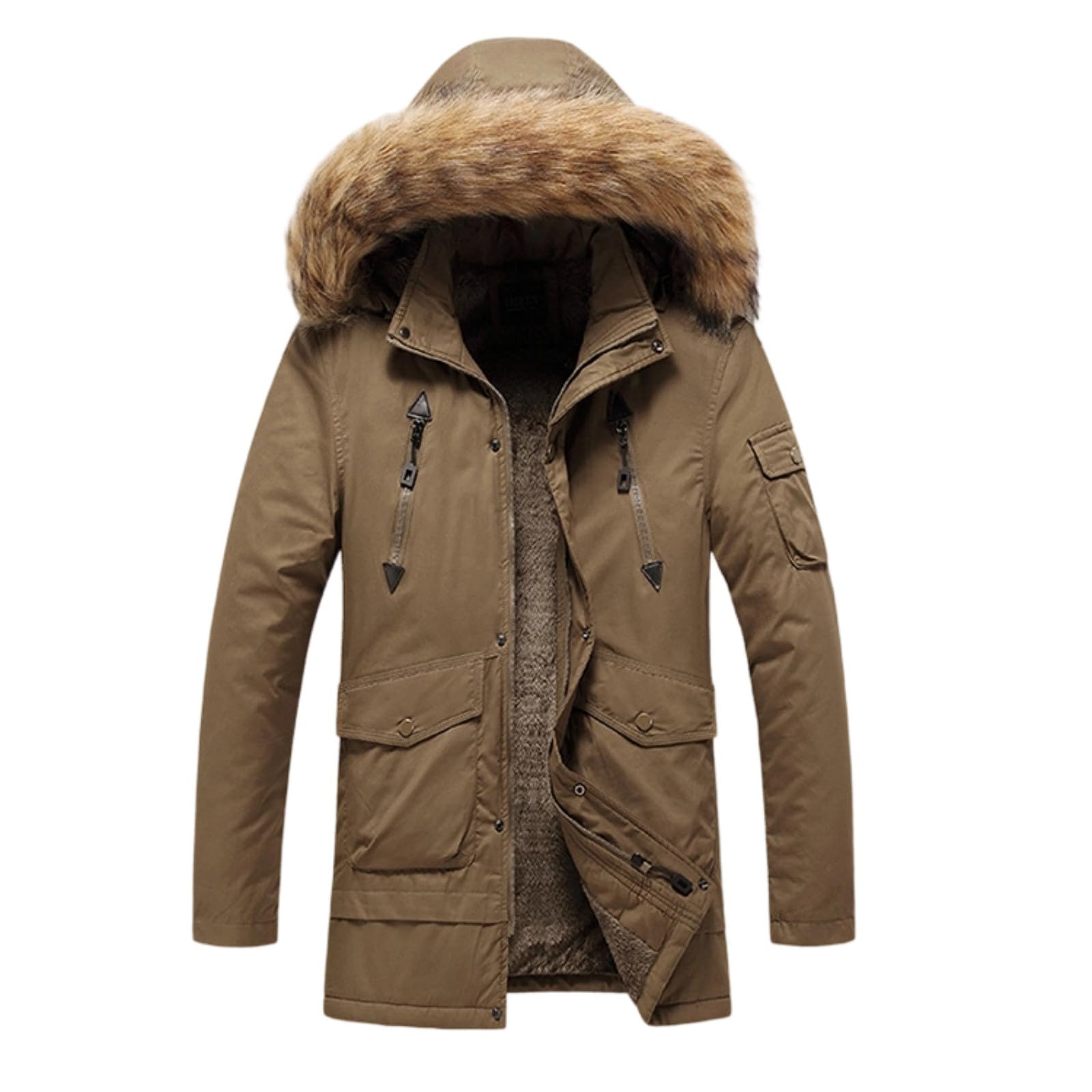 Chaqueta de trabajo para hombre de lona pesada lavada con forro Sherpa de corte informal, abrigo de lluvia escalada ropa de senderismo a prueba de viento para trabajo, ciclismo caza