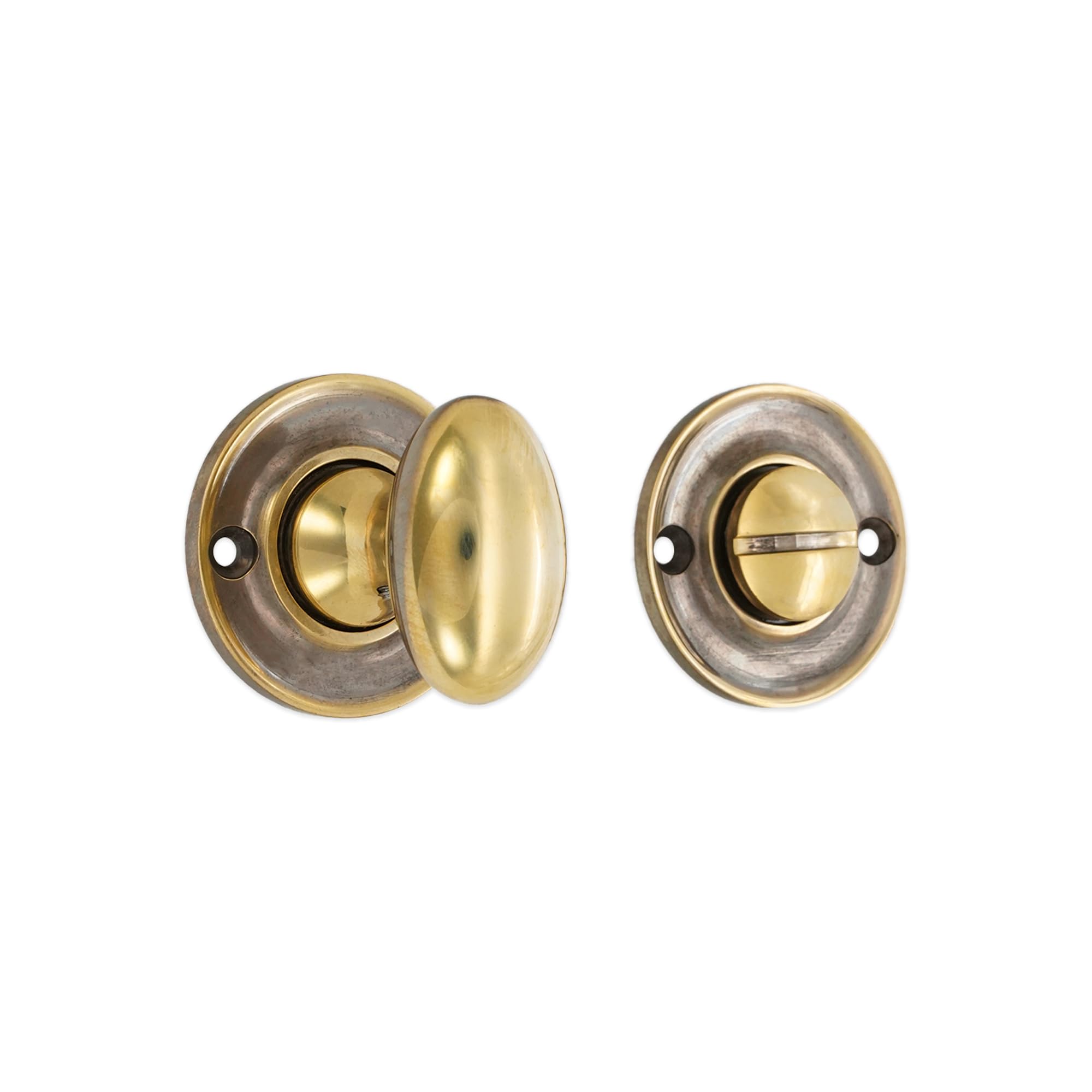 Infinity Decor Solid Brass Modern Style Slimline Bathroom Privacy Thumb Turn and Release Latch Lock for Interior Exterior Toilet Doors (Aged Brass)