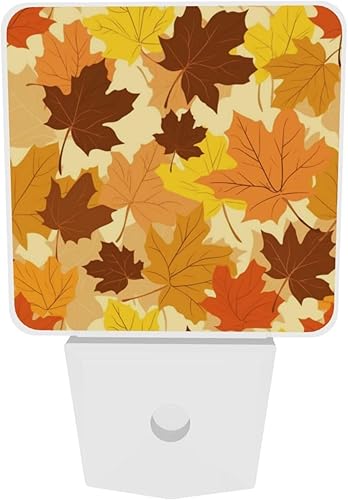 Miniatura 6 de Paquete de 2 luces LED de noche enchufables con diseño de hojas de otoño de Acción de Gracias, luces nocturnas de emergencia con sensor automático,