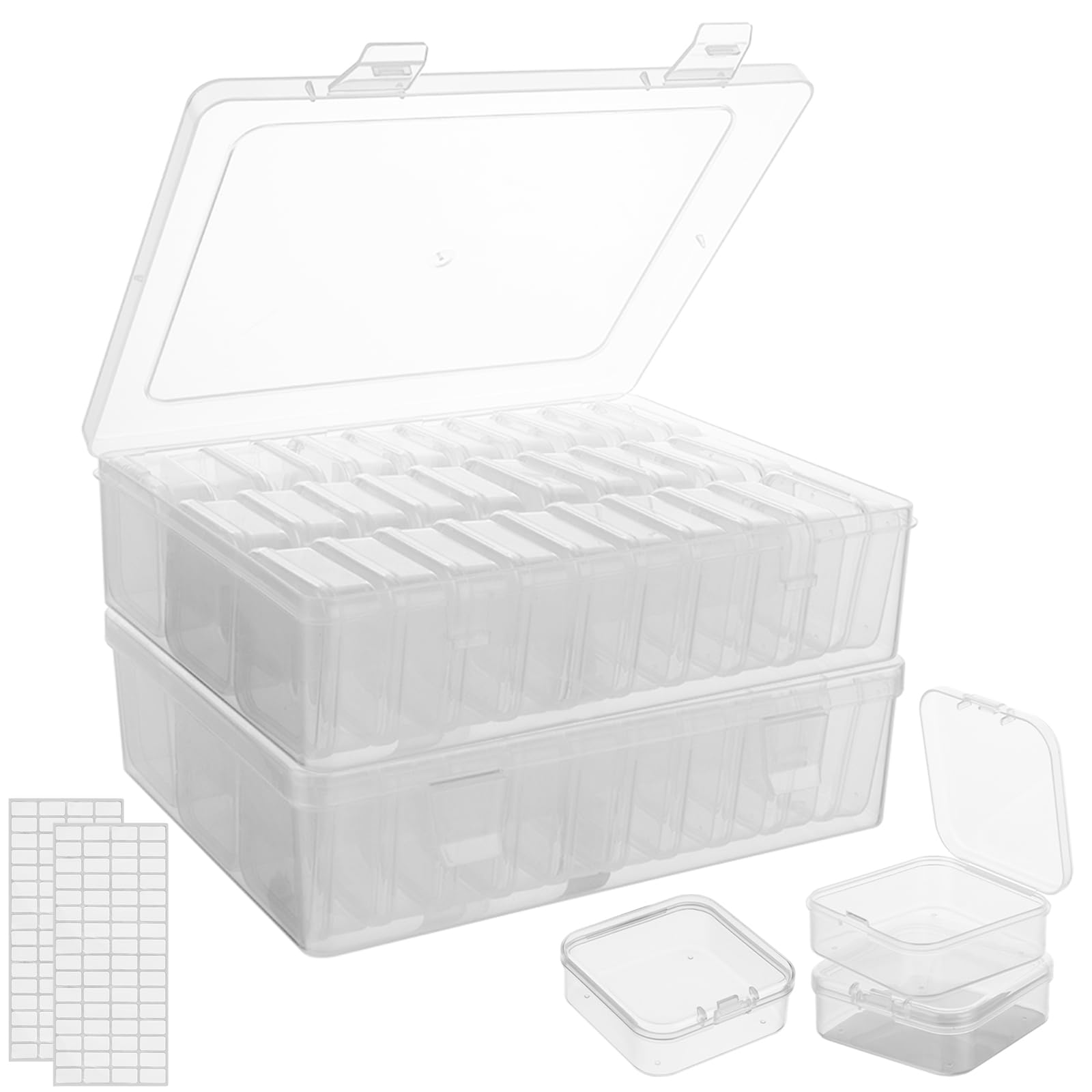 YAYODS Lot de 2 Boîte de Rangement Perles 60 Compartiments - Organisateur Diamond Painting avec Mini Boîtes Individuelles - Valisette de Rangement Plastique Transparente pour Strass et Petites Pièces