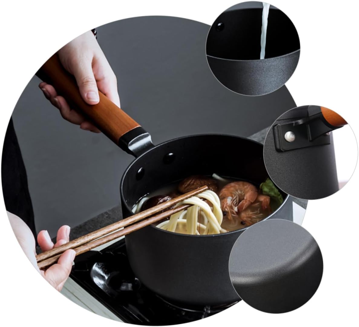 LIFKOME Non-stick Iron Soup Pan Household Milk Pot for Induction Gas Stoves Versatile Kitchen Cookware for Soup Sauce Noodles Easy Cleanup