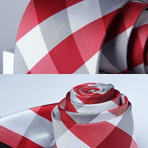 Image of HISDERN Ties for Men Plaid Checkered Tie with Pocket Square Woven Business Formal Necktie Handkerchief Set Wedding Party