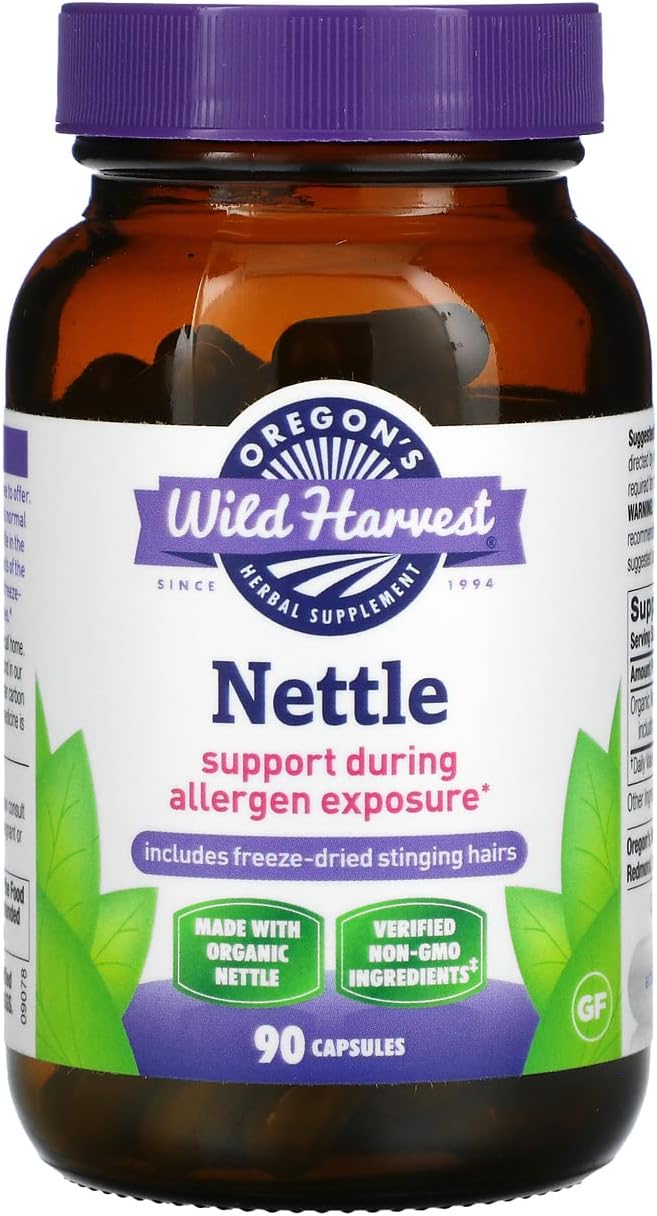 Oregon's Wild Harvest, Certified Organic Nettle Capsules with Stinging Hairs, Allergy Supplement, 600 mg, 90 Capsules : Health & Household