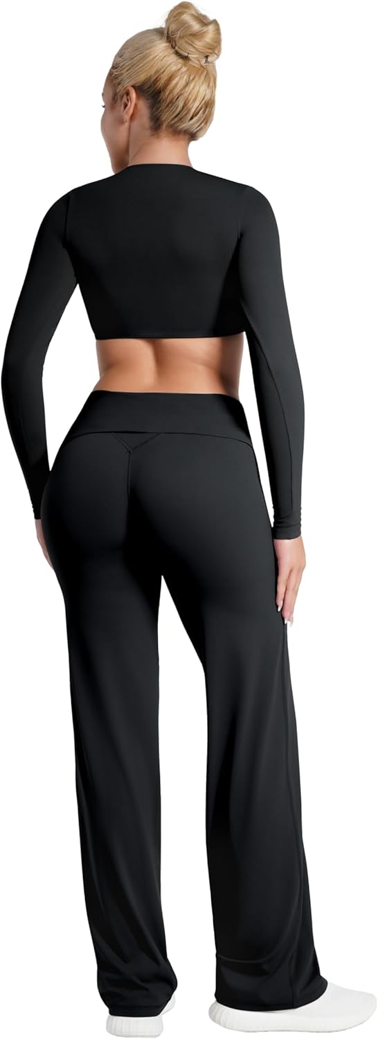 Sunzel Fold Over Straight Leg Leggings for Women No Front Seam Wide Leg Yoga Pants Casual Workout Lounge Pants - Image 6
