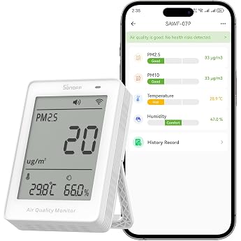 SONOFF Smart Monitor for Indoor Air Quality with PM2.5 PM10 Temperature & Humidity Sensor Real-time Display & Alarm Matter Compatible 2.4GHz WiFi 3.73 Inch Screen
