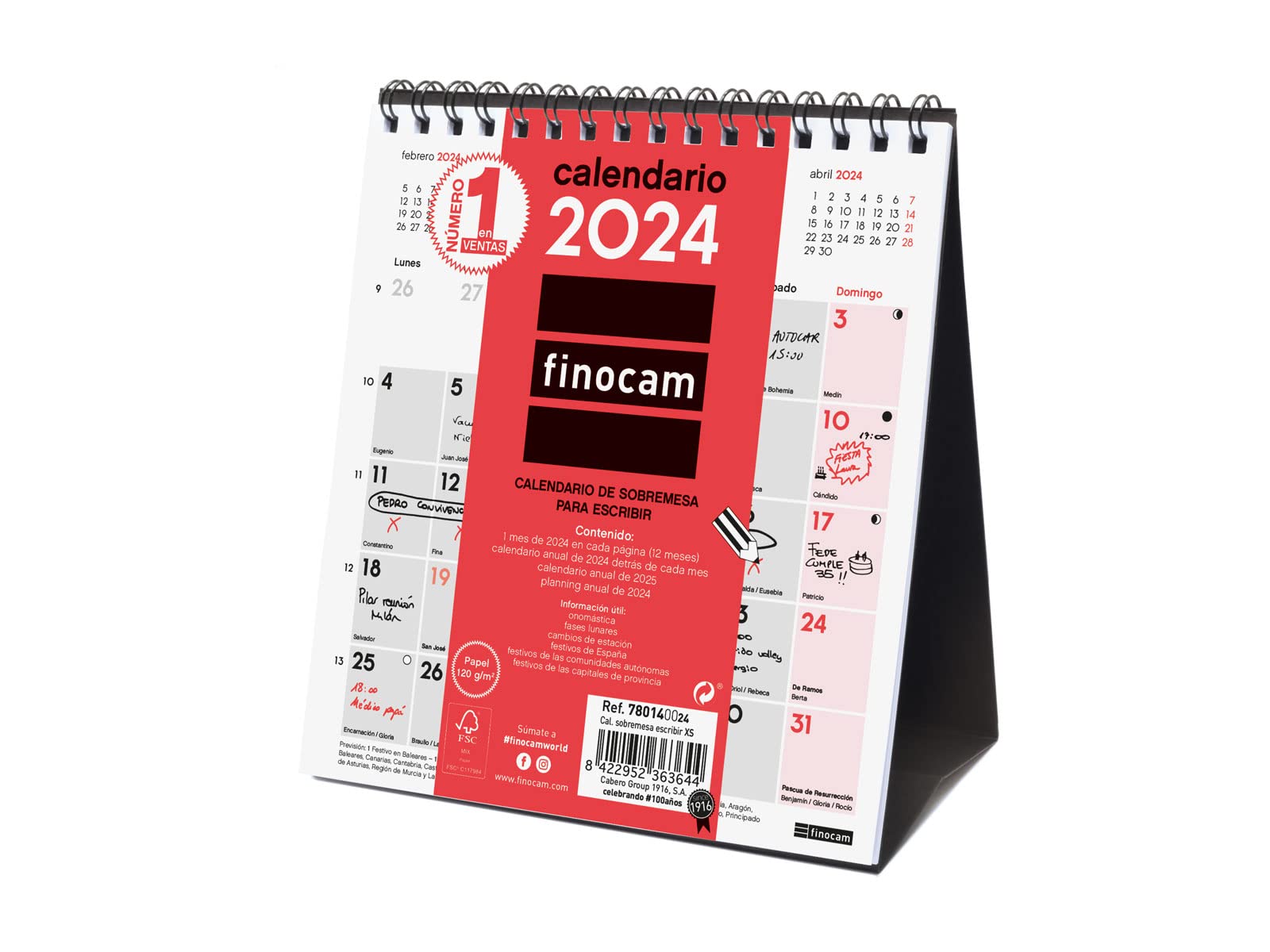 Finocam - 2024 Desktop Neutral Calendar for Writing January 2024 - December 2024 (12 months) Spanish