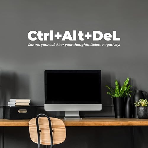 Miniatura 2 de Calcomanía de vinilo para pared, Ctrl + Alt + Del, 5 x 30 pulgadas, calcomanía motivacional divertida con cita positiva para el hogar, sala de