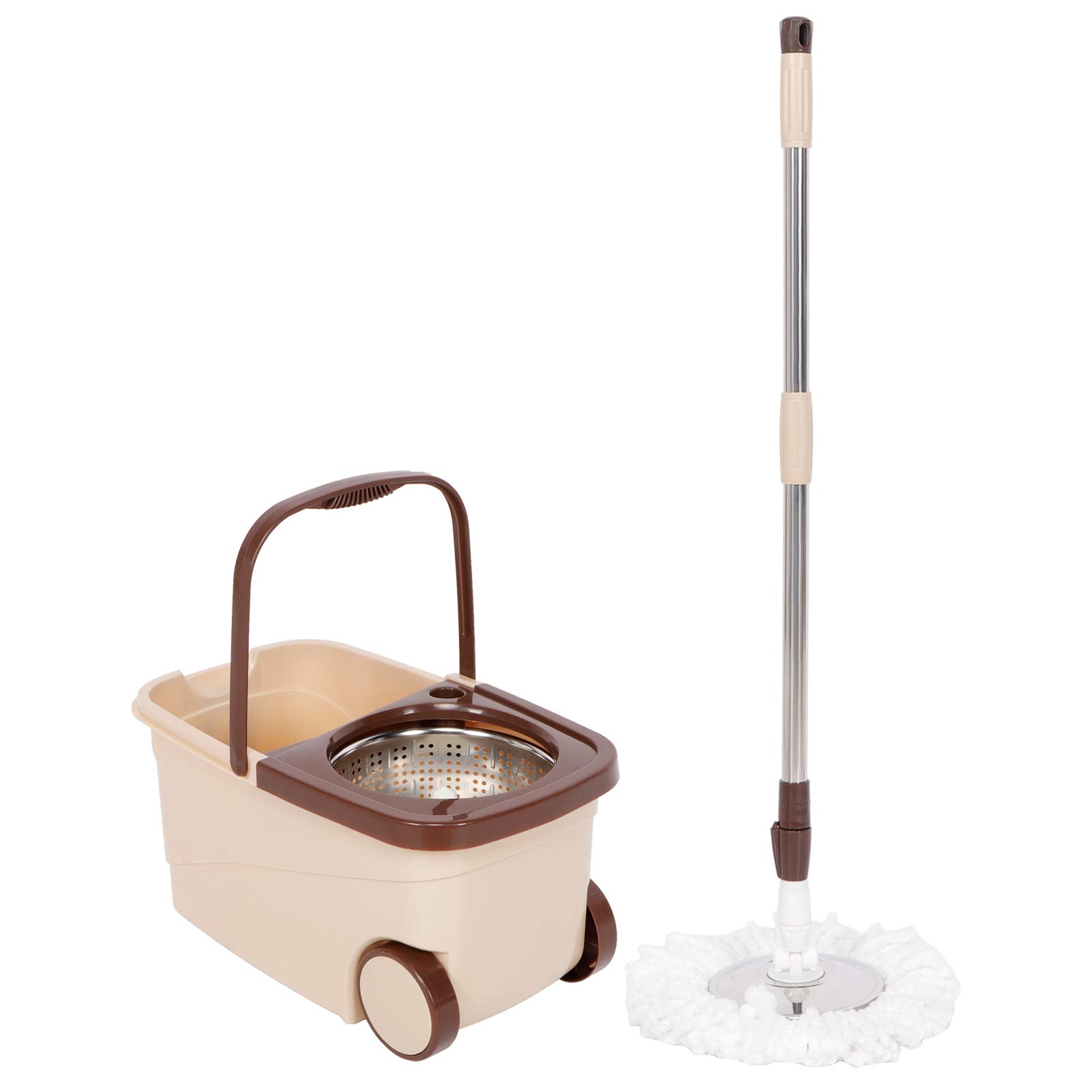 Ausla Kit de Fregona de Piso, Fregona de Limpieza de Acero Inoxidable 304 con Cubo, de Limpieza de Piso Giratorio, de 94-124 Cm, Cabezal de Microfibra, para Cocina, Baño, Oficina, Azulejos de Madera