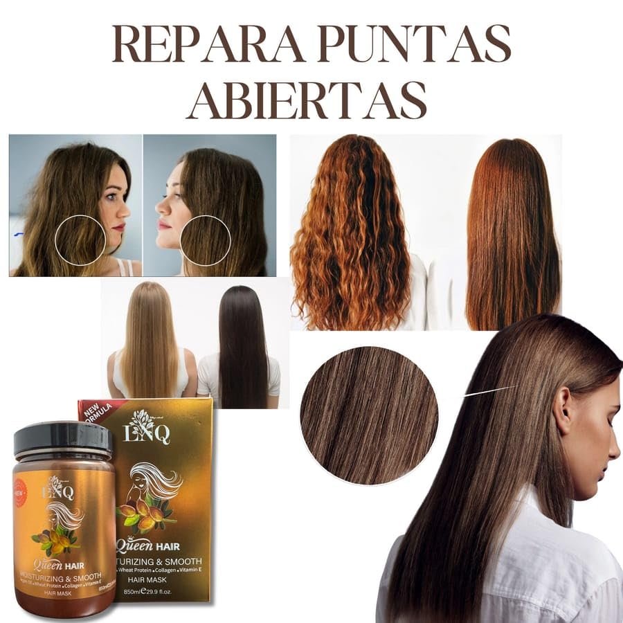 Keratina Capilar La Reina del Cabello - Argan Hair Oil Mask – 850 ml – Con Argán, Colágeno, Proteína de Trigo y Vitamina E – Sin Sal ni Parabenos – Hidratación y Alisado Profundo