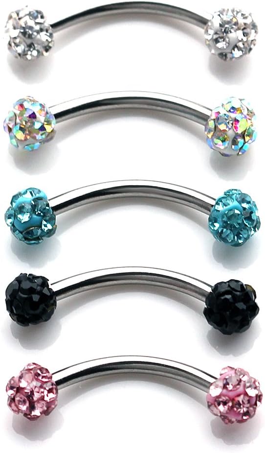 Ruifan 16G Crystal Ferido Ball Curved Barbell Eyebrow Ear Ring Body Piercing Jewelry 8mm 10mm
