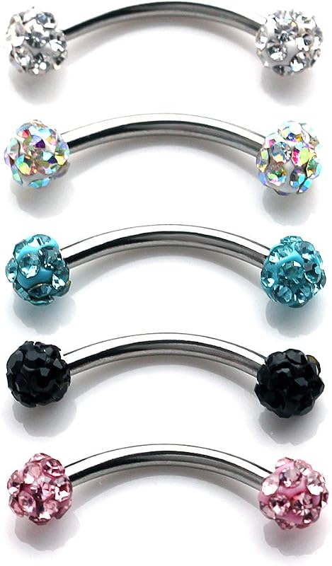 16G Crystal Ferido Ball Curved Barbell Eyebrow Ear Ring Body Piercing Jewelry 8mm 10mm