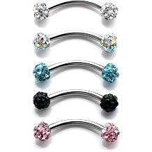 Ruifan 16G Crystal Ferido Ball Curved Barbell Eyebrow Ear Ring Body Piercing Jewelry 8mm 10mm