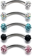Ruifan 16G Crystal Ferido Ball Curved Barbell Eyebrow Ear Ring Body Piercing Jewelry 8mm 10mm