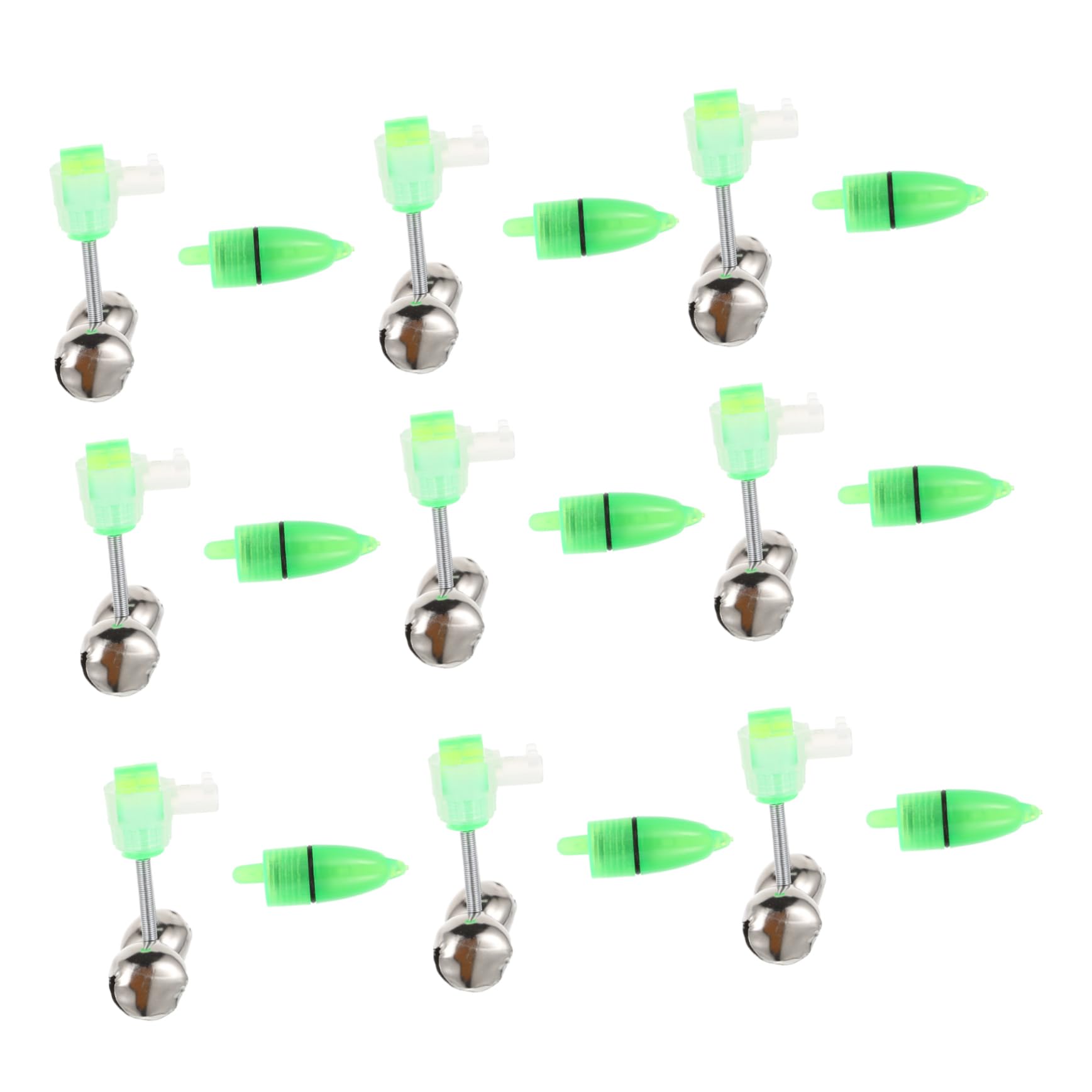 POPETPOP 20 Sets LED Fishing Bells Bite Alert Indicator with Sound for Rods Portable Bait Alarm Durable Spring Design Green Glow for Night Fishing