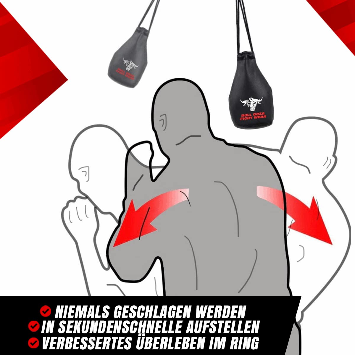 BULL DOZA FIGHT WEAR Ausweichen Reaktionstasche – Faustbreite – 1 kg wenn gefüllt – 2 Meter Seil zum Aufhängen inklusive – Boxsack MMA – Nr. 1 Verteidigungssack (Nicht zum Schlagen) (Schwarz, M)