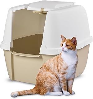 Iris Ohyama CLH-17J Cat Litter Tray with Scoop, up to 8 kg, White/Beige, with Lid, Cat Litter Tray, Removable Rim, for Large Cats, Kittens, Closed, XXL Toilet, BPA-Free, Cat Litter Box product image