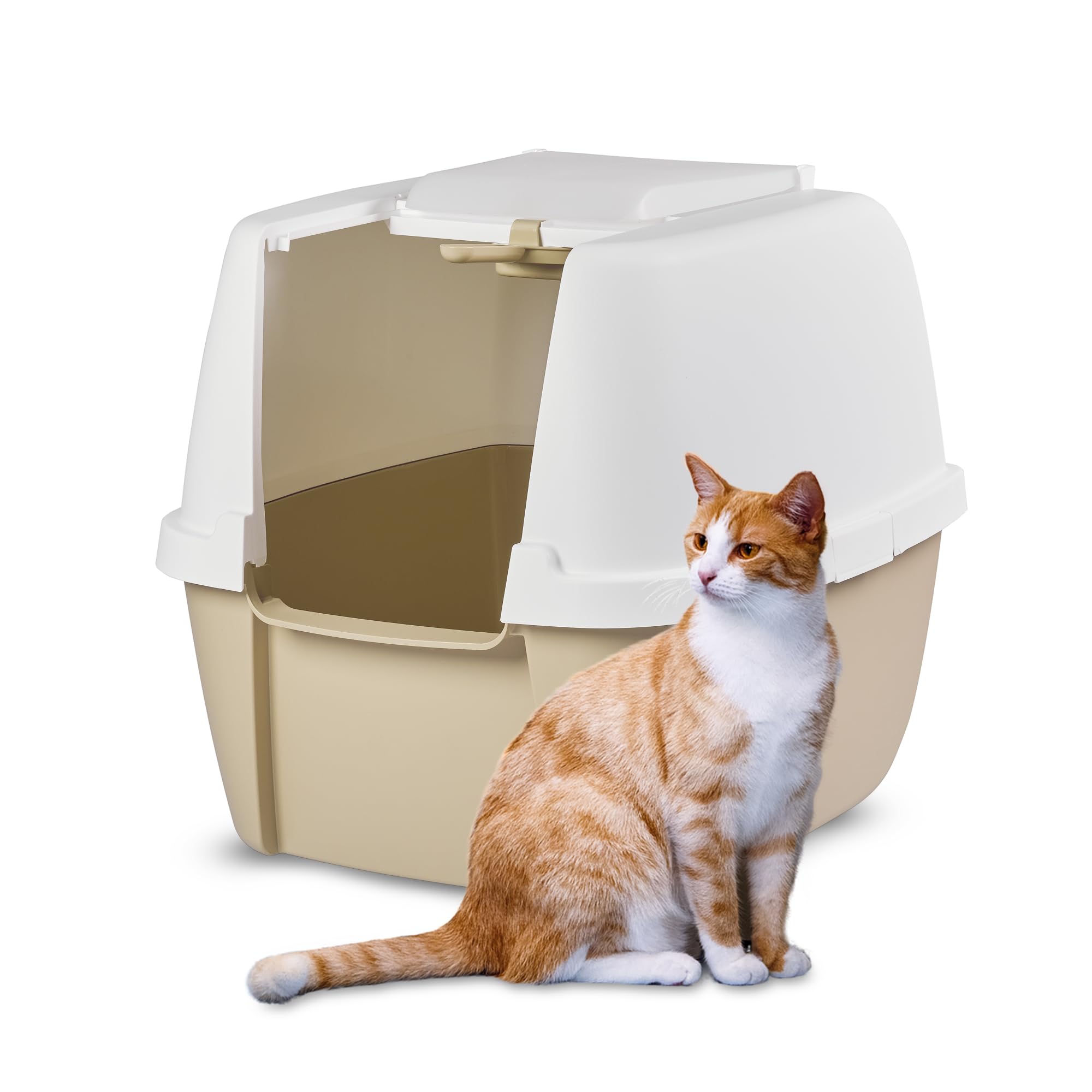 Iris Ohyama Covered Cat Litter Box with Shovel, Up to 8 kg, White/Beige, Areia Caixa for Cats, Box, for Large and Small Cats, Closed, Cagadero, WC, BPA Free, Cat Litter Box, CLH-17J