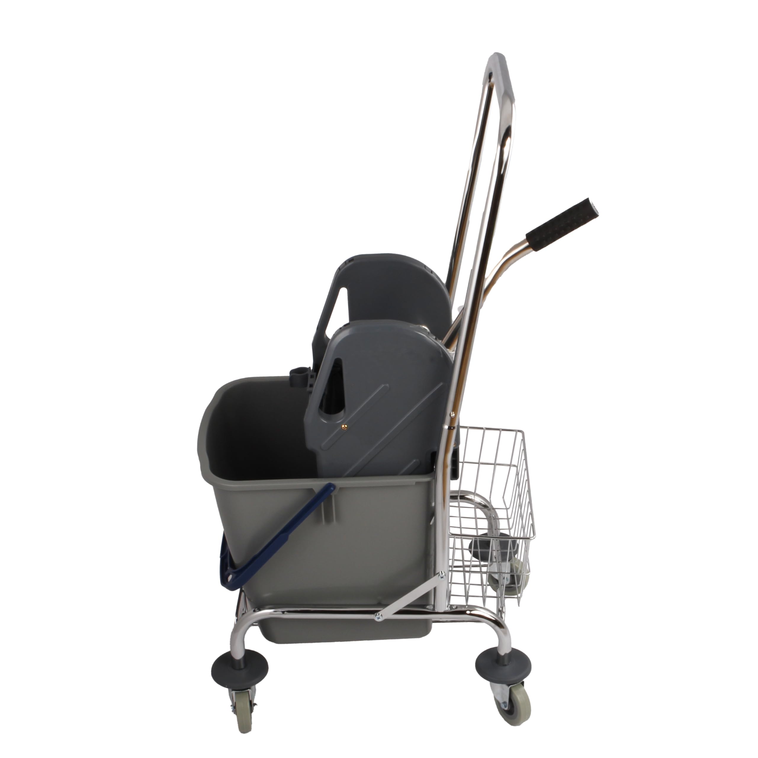 Cubo de Cromo con Asa Extraíble, Carrito de Limpieza de 27 L | Cesta de almacenamiento espaciosa, diseño compacto ahorra espacio, incluye ruedas y medidas de 32 x 32 x 36 cm