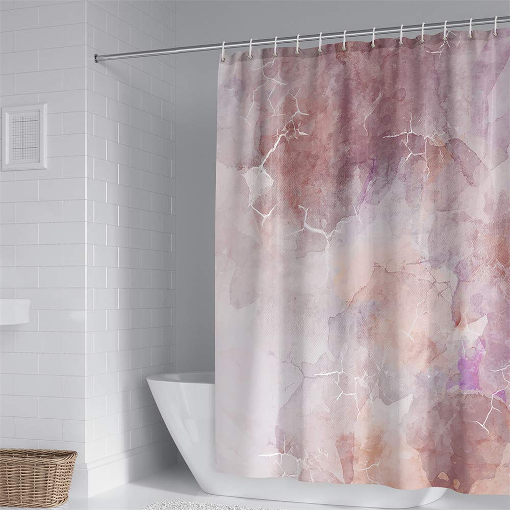Tenda Doccia 200x200 Marmo, Antimuffa Rosa Tenda Vasca da Bagno, 3D Tenda per Doccia in Poliestere Impermeabile, Lavabile Tende Doccia Tessuto, con 12 Ganci