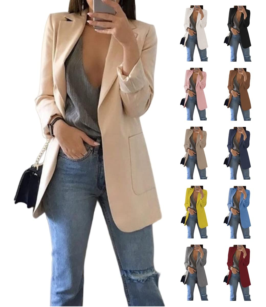 Womens Casual Blazers Open Front Long Sleeve Lapel Collar Work Office Jackets Business Casual Suit Jacket Clothes