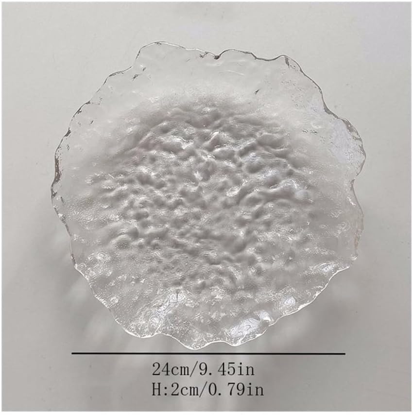 Dinner Plates Vintage Dining Plate Glass Disc Home Restaurant Cafe Dessert Plate Salad Plate Irregular Flat Plate Fruit Plate Deep Plate(Large)